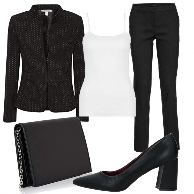 Outfit donna - Trendy #23393. Stile Trendy per Serata fuori. Abbinamento con pantaloni, décolleté, blazer, borse a spalla, canottiere.