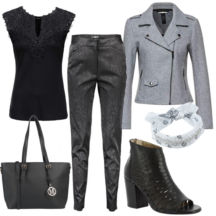 Outfit donna - Basic #13531. Stile Basic per Ufficio. Abbinamento con top, collane, borse a spalla, stivaletti, blazer, pantaloni.