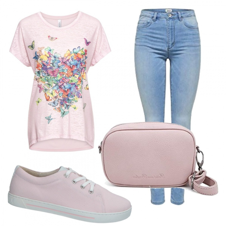 Outfit donna - Trendy #23607. Stile Trendy per Scuola/Università. Abbinamento con maglieria, borse a spalla, jeans skinny.