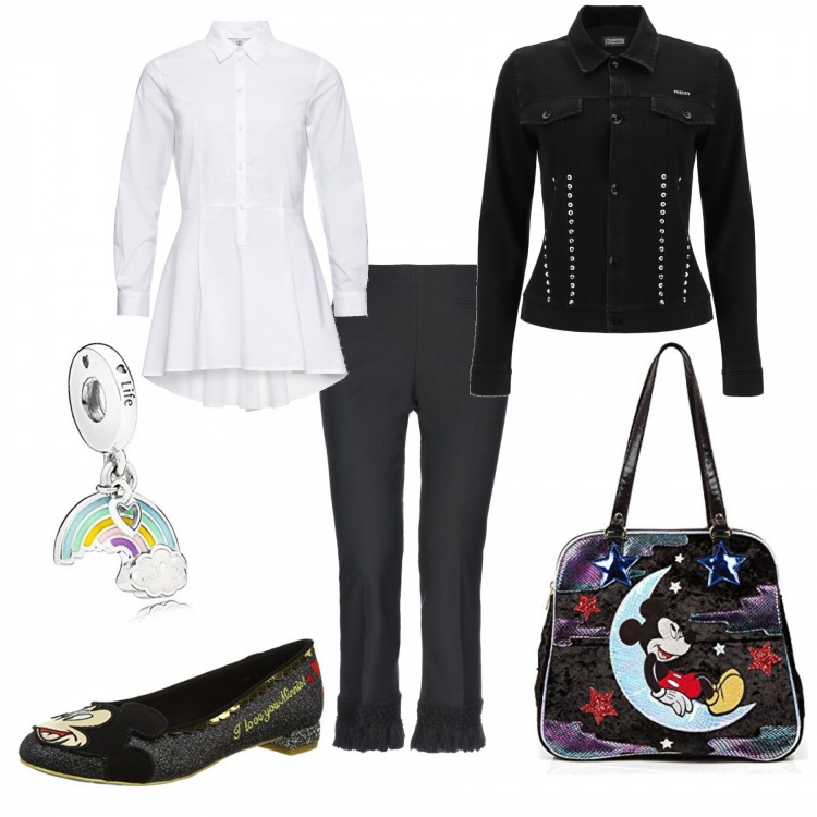 Outfit donna - Trendy monday. Stile Trendy per Ufficio. Abbinamento con camicie, pantaloni capri, blazer, borse a mano, scarpe col tacco, ciondoli.