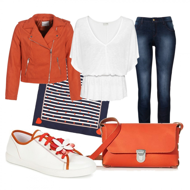 Outfit donna - Hearts. Stile Trendy per Tutti i giorni. Abbinamento con jeans skinny, pullovers, sneakers, giacche, sciarpe, borse a tracolla.