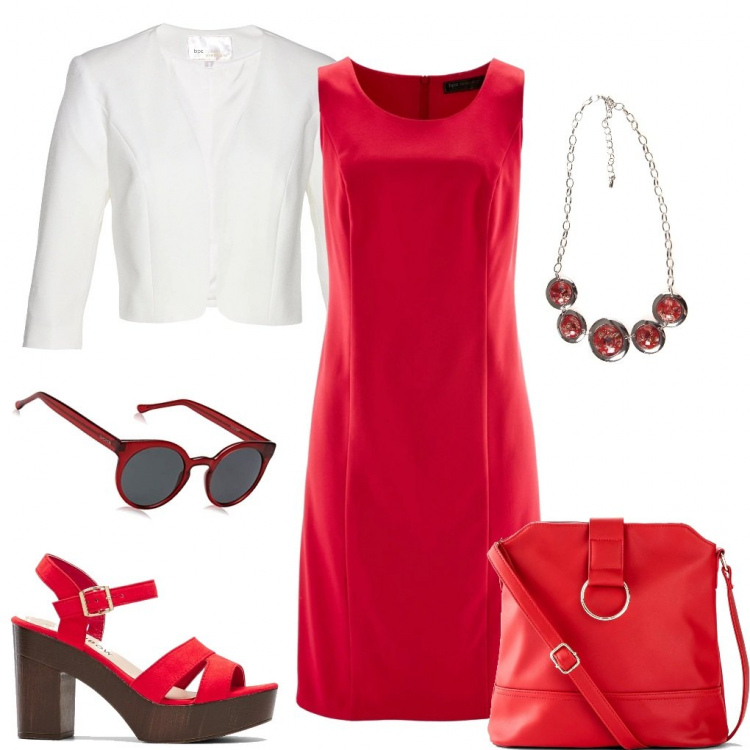 Outfit donna - Panna e fragola. per Tutti i giorni. Abbinamento con maglieria, vestiti a tubino, maglieria, borse a tracolla, collane, occhiali da sole.