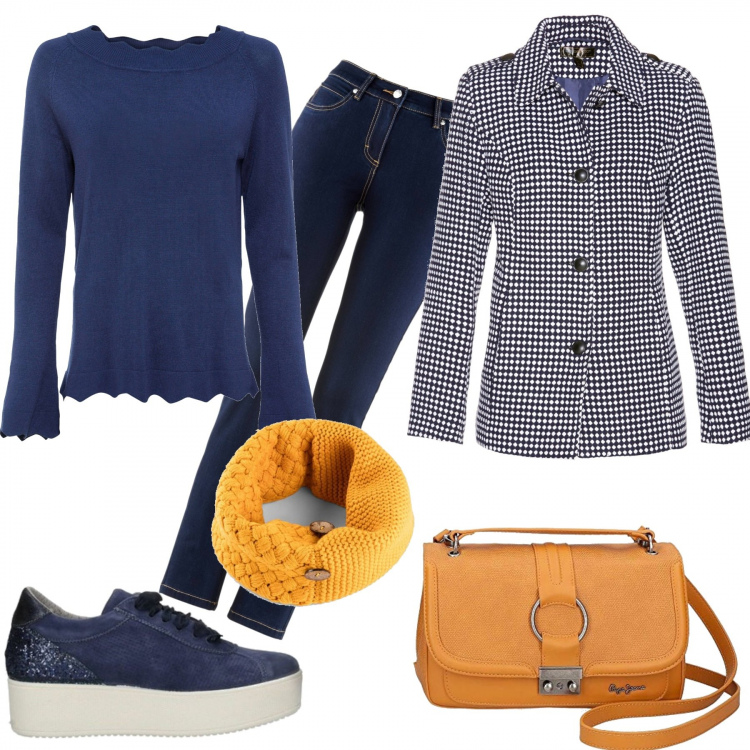 Outfit donna - La mini bag. Stile Basic per Tutti i giorni. Abbinamento con jeans dritti, maglieria, cappotti, foulard, sneakers, borse a mano.