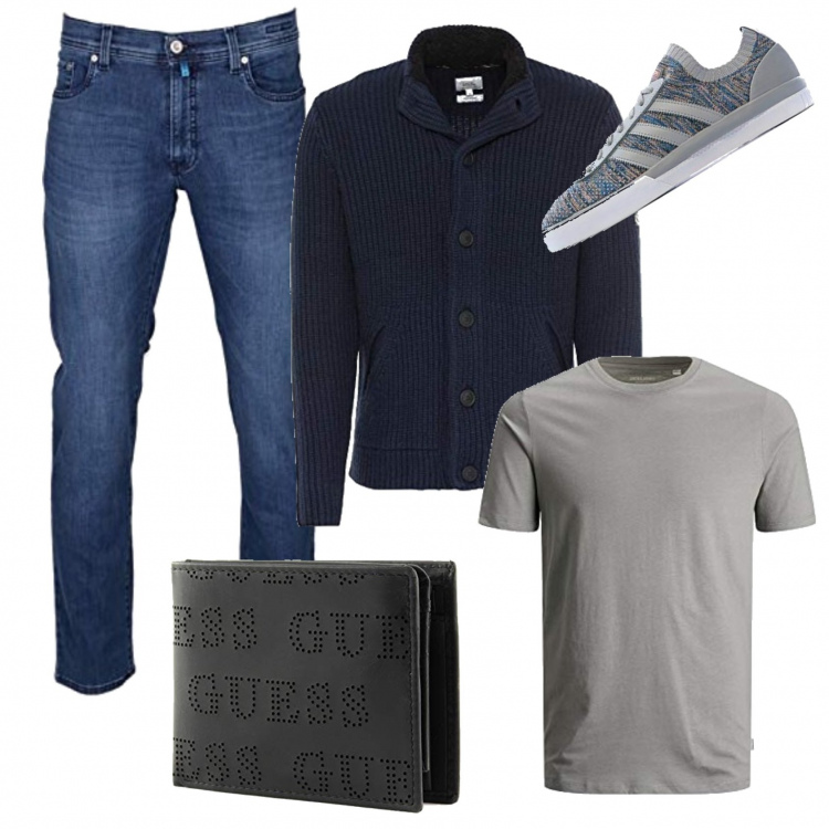 Outfit uomo - Pasqua in terrazzo. Stile Trendy per Tutti i giorni. Abbinamento con pullovers, sneakers, t-shirt, jeans, portafogli.