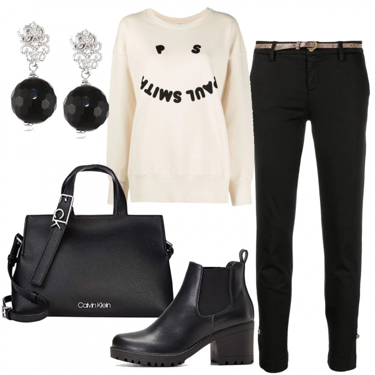 Outfit donna - Trendy #24747. Stile Trendy per Tutti i giorni. Abbinamento con stivaletti chelsea, felpe, pantaloni skinny, borse tote, orecchini.