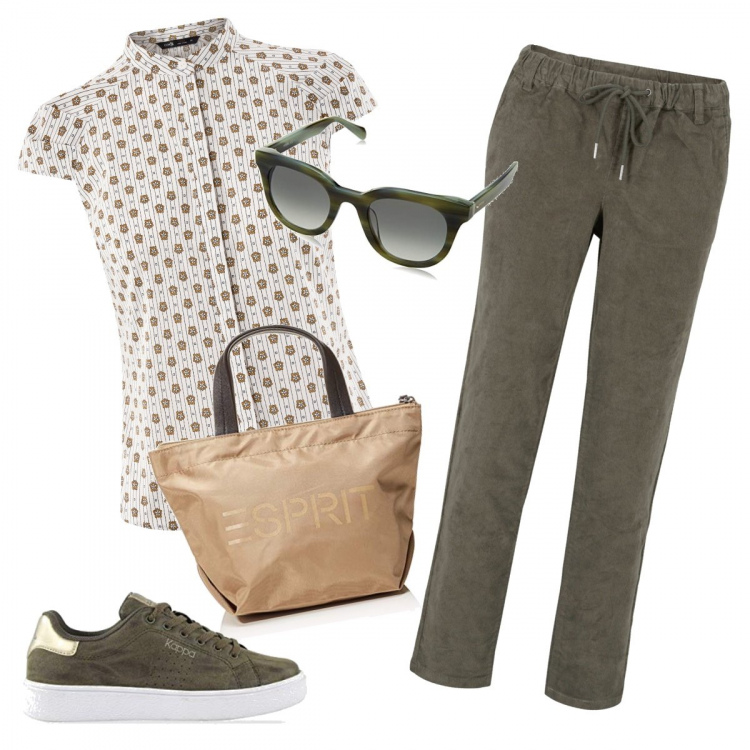 Outfit donna - Basic #14284. Stile Basic per Tutti i giorni. Abbinamento con pantaloni, camicie, sneakers, borse a mano, occhiali da sole.