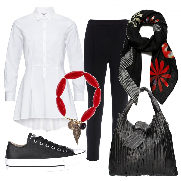 Outfit donna - Converse style chapter SIX. Stile Bon Ton per Serata fuori. look ideale per Tall. Abbinamento con camicie, sneakers, pantaloni skinny, borse a mano, sciarpe, braccialetti.