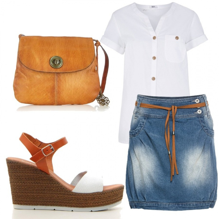 Outfit donna - Basic #14715. Stile Basic per Tutti i giorni. Abbinamento con minigonne, shorts, borse a tracolla, sandali.