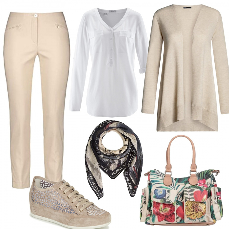 Outfit donna - Il cardigan per la primavera. Stile Basic per Tutti i giorni. Abbinamento con bluse, borse a mano, sneakers, cardigans, jeans boyfriend, foulard.