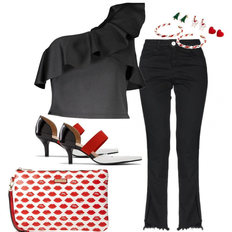 Outfit donna - Il top con rouches. Stile Sexy per Serata fuori. Abbinamento con pantaloni, costumi interi, décolleté, top, pochette.