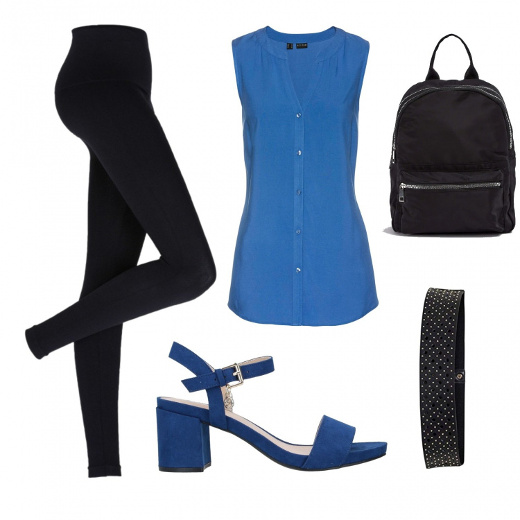 Outfit donna - Basic #15047. Stile Basic per Tutti i giorni. Abbinamento con leggings, camicie, sandali col tacco, zaini, cinture.