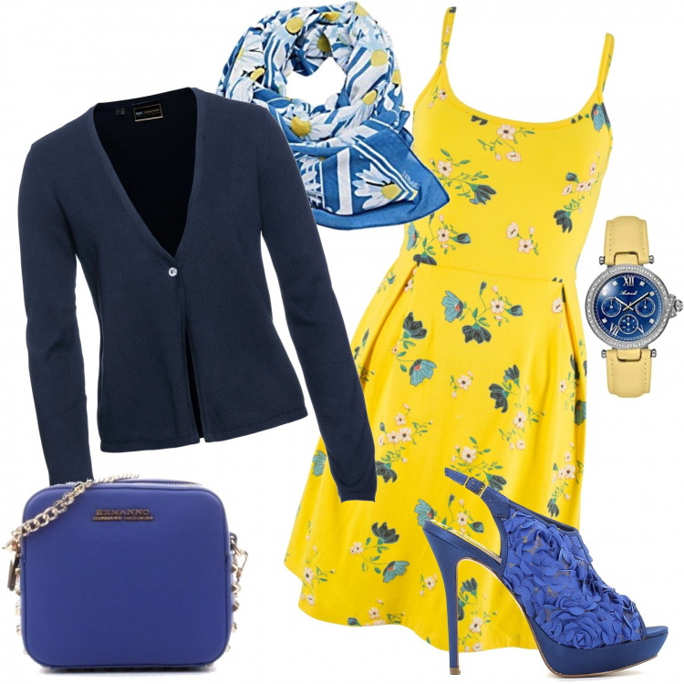 Outfit donna - Compleanno della Titty. Stile Chic per Tutti i giorni. Abbinamento con cardigans, vestiti, borse a tracolla, sandali, orologi analogici, sciarpe.