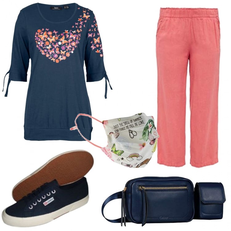 Outfit donna - Due passi fuori. Stile Basic per Tutti i giorni. Abbinamento con maglieria, pantaloni culotte, zaini, sneakers, sciarpe.