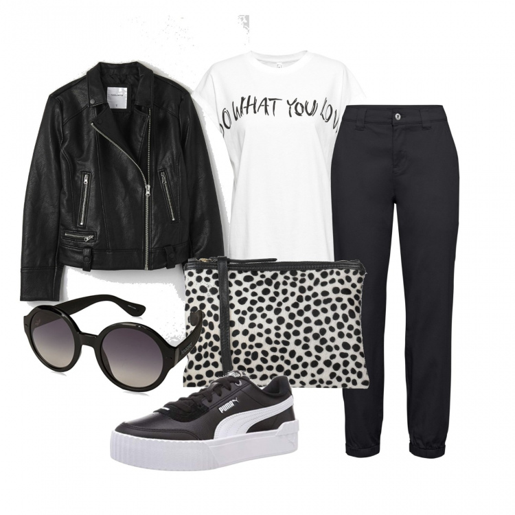 Outfit donna - Sabato sprint. Stile Urban per Tutti i giorni. Abbinamento con maglieria, pantaloni chino, borse a mano, cappotti, sneakers alte, occhiali da sole.