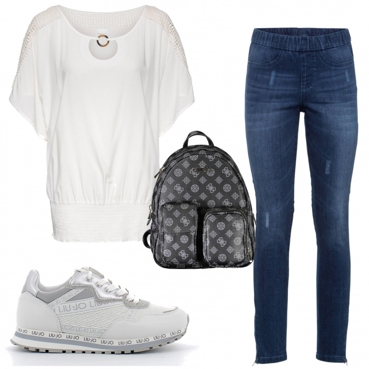 Outfit donna - Basic #15262. Stile Basic per Tutti i giorni. Abbinamento con bluse, jeggings, sneakers, zaini.