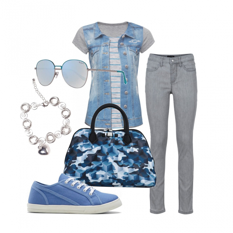 Outfit donna - Young people in a young world. Stile Urban per Tutti i giorni. Abbinamento con jeans skinny, maglieria, sneakers, borse a mano, braccialetti, occhiali da sole.