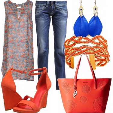 Outfit Arancio & blu