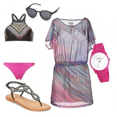 Outfit Fucsia e nero a mare