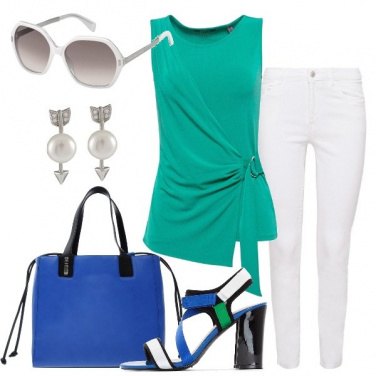 Outfit Bianco verde bluette