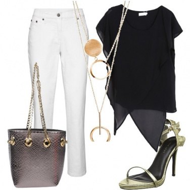 Outfit Bianco, nero e oro