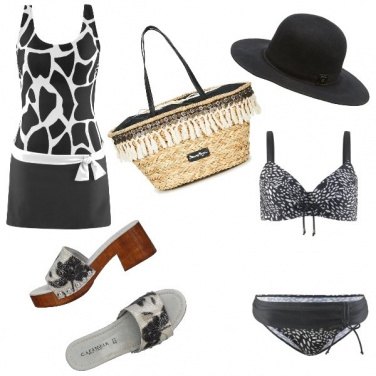 Outfit Bianco, nero e naturale per il mare