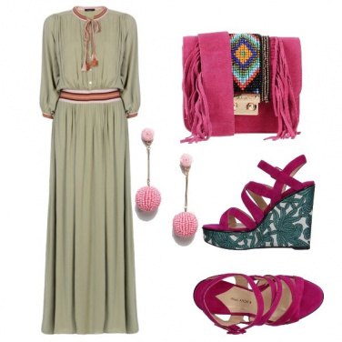 Outfit Abito lungo e zeppe