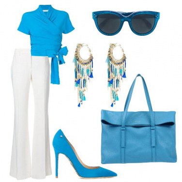 Outfit Bon ton bianco e turchese