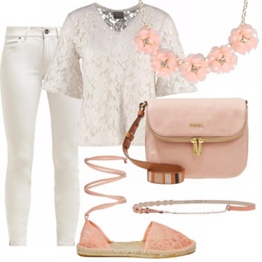 Outfit Pizzo panna e rosa