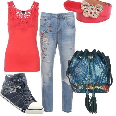 Outfit Denim e corallo