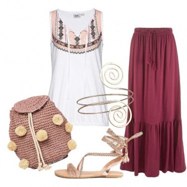 Outfit Gonna lunga e zainetto con pompon