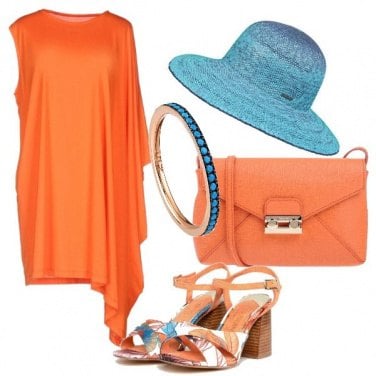Outfit Arancio e azzurro