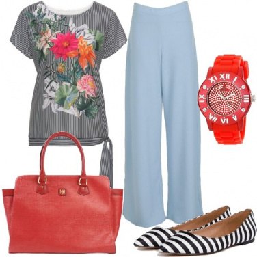 Outfit Fiori e righe