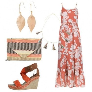 Outfit Il vestito arancio in fantasia floreale