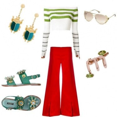 Outfit Crop top e pantalone rosso