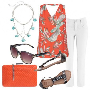 Outfit Top rosso papavero in fantasia