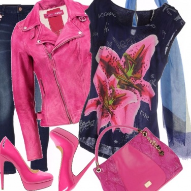 Outfit Rosa acceso e blu per casual-rock