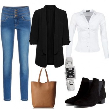 Outfit Jeans, camicia bianca, giacca