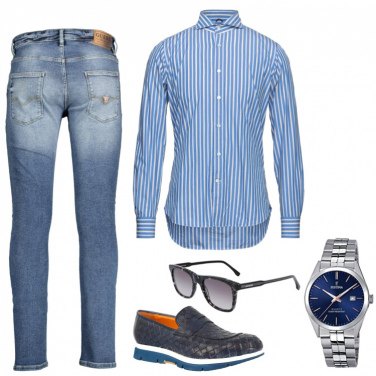 Outfit Camicie Blu A righe Uomo: 2 Outfit Uomo | Bantoa