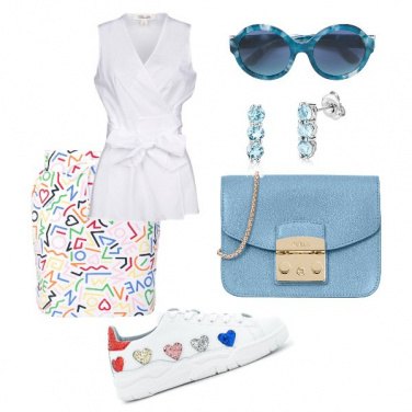 Outfit Camicia col fiocco mini e sneakers
