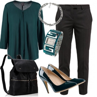 Outfit In ufficio in verde e nero