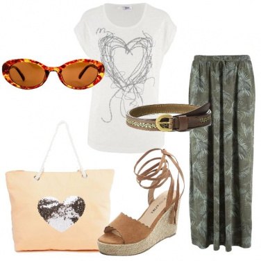 Outfit Gonna lunga oliva in fantasia