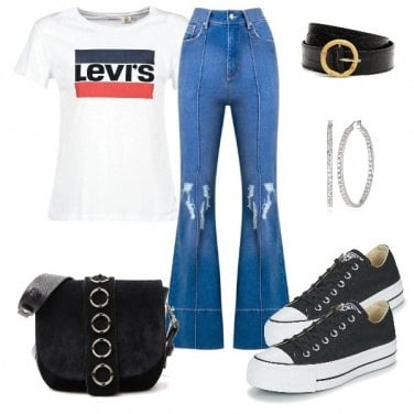 Outfit La maglietta nel jeans a vita alta