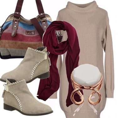 Outfit Abito in maglia e tronchetti flat