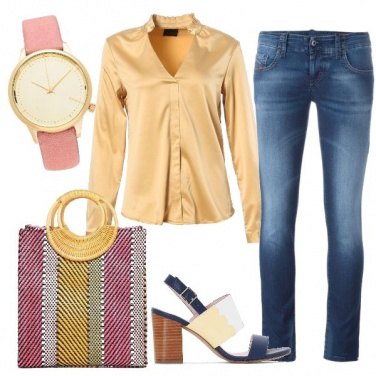 Outfit Denim e camicia di raso