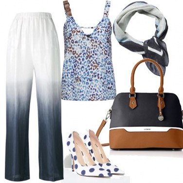 Outfit Pois e maculato in blu