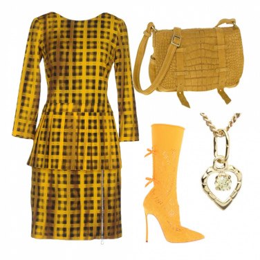 Vestido corto mujer amarillo de cuadros plisado corto manga tres cuartos  con cremallera lana Moschino | Bantoa