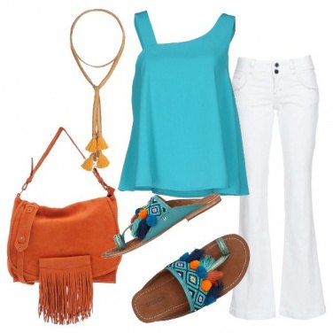 Outfit Top turchese e jeans bootcut