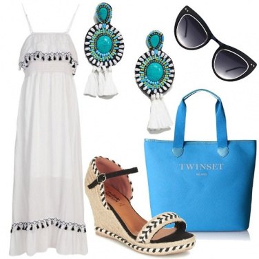 Outfit Bianco e turchese per il mare