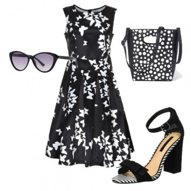 Outfit Abito con gonna ampia bianco e nero