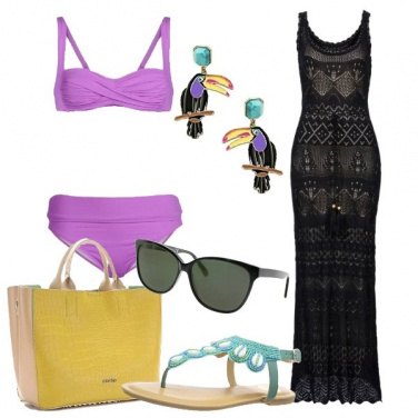 Outfit Vestito nero a crochet per la spiaggia